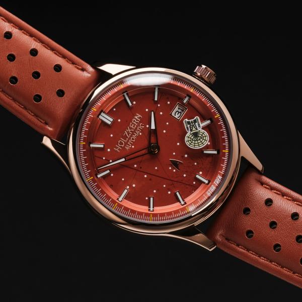 HOLZKERN | Star Trek NCC 1701 D Herren Armbanduhr (Jaspis / Rot)